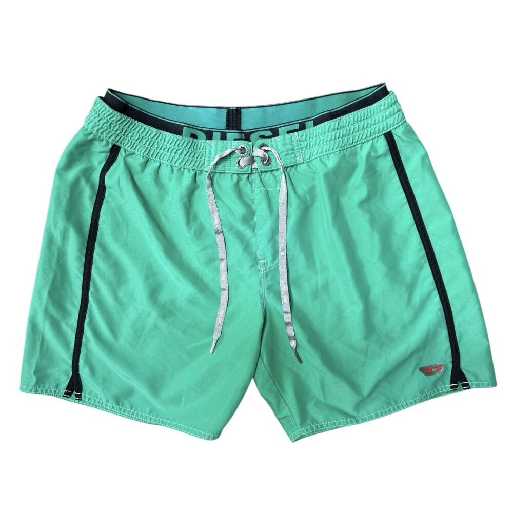 Diesel Swim Shorts Mens XL Double Waistband Barrely Green Lined Trunks